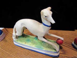 ANTIQUE LOT OF 3 STAFFORDSHIRE BISQUE PORCELAIN WHIPPET DOG FIGURES - DAMAGED
